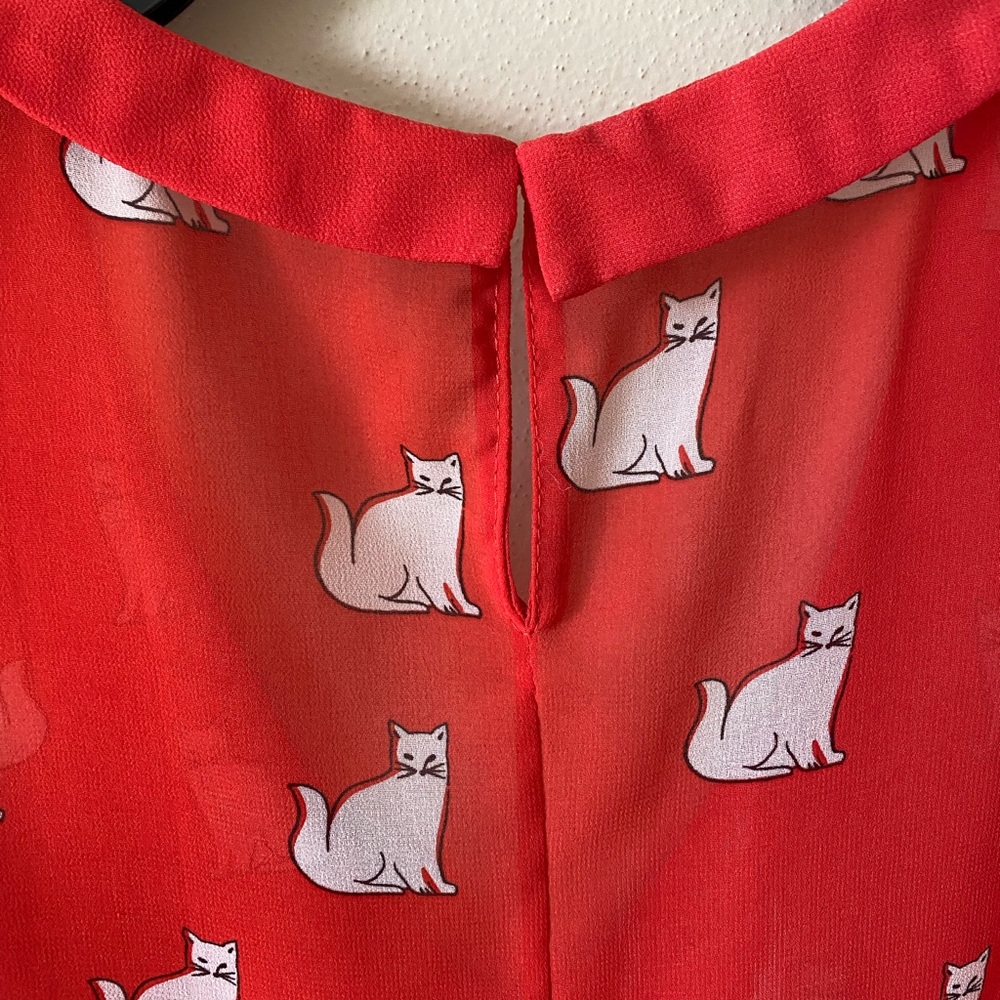 ZARA Red Cat Print Sleeveless Blouse - Picture 5 of 9